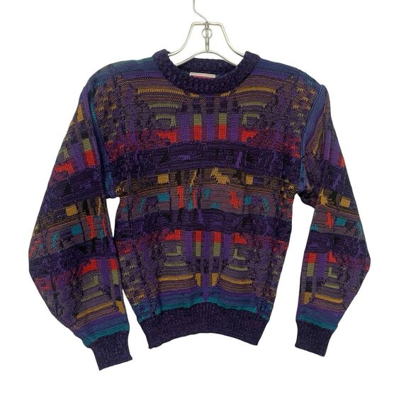 1980s Score II Sweater Kids Retro Patterned Size M Knit Pullover Vintage Unisex - Picture 1 of 11